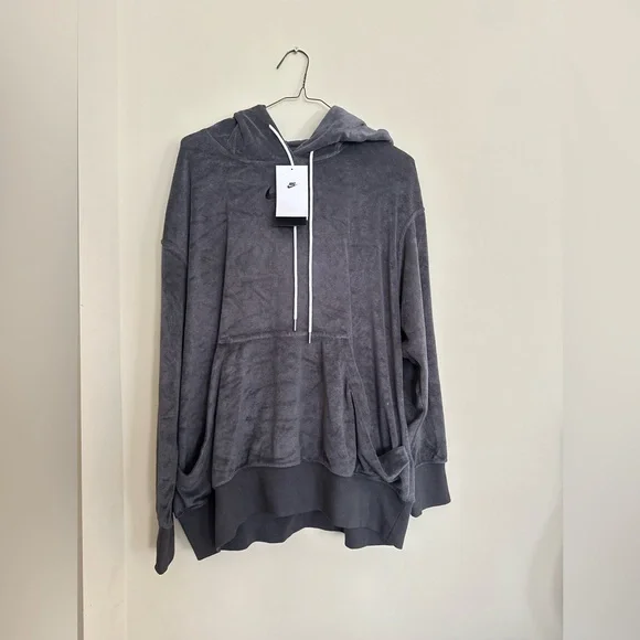 NIKE WOMEN’S GRAY TERRY HOODIE MEDIUM OVERSIZED - Picture 5 of 7